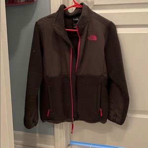Dark Grey Northface Zip Up Jacket with Pink Accent
